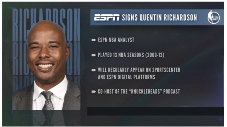 ESPN：正式簽約前NBA球員昆汀-理查德森 後者將擔任解說